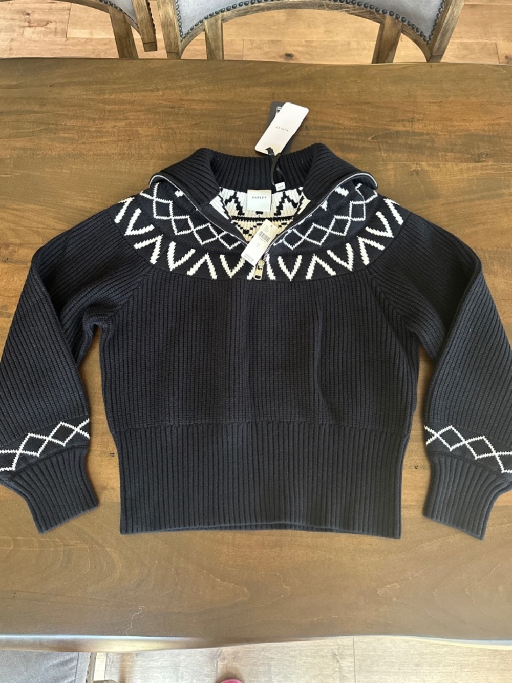Varley Women's Sigrid Fair Isle Half-Zip Sweater Black Size Small NEW
